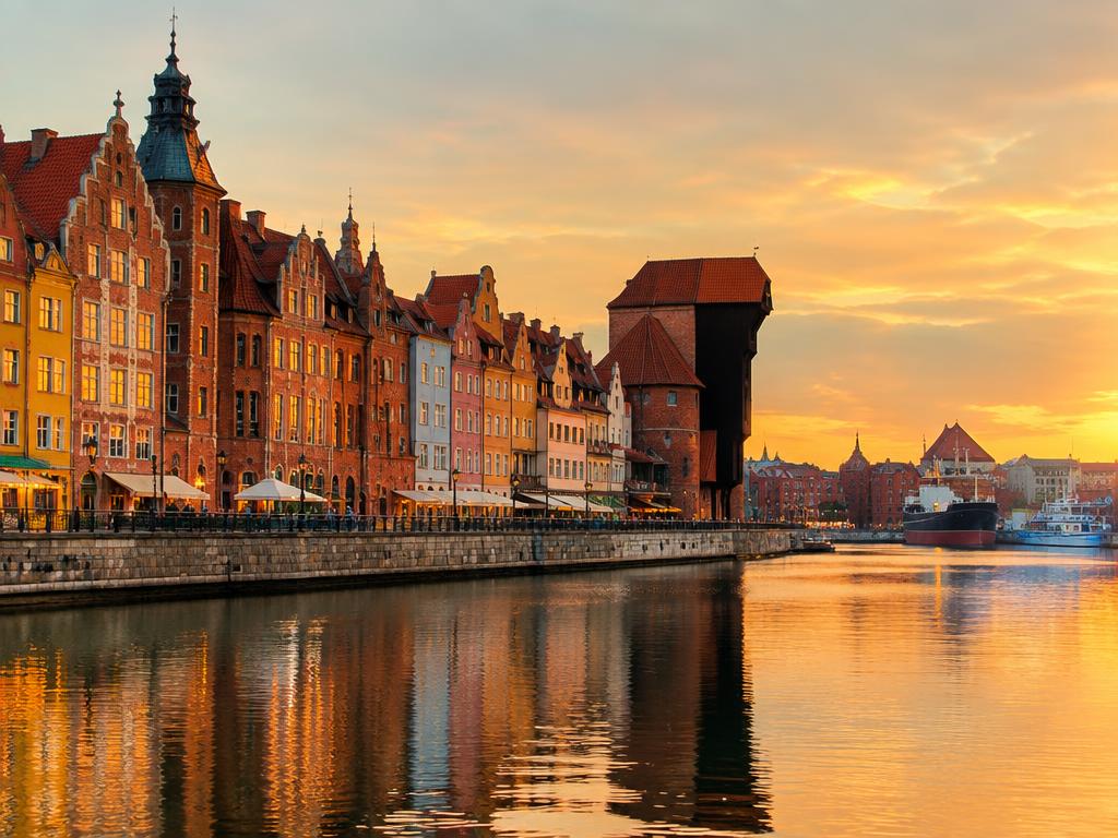 Colorful hanseatic houses along the port of Gdańsk