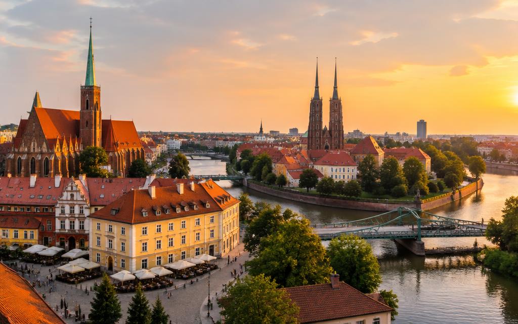 Ostrów Tumski island and churches in Wrocław at golden hour